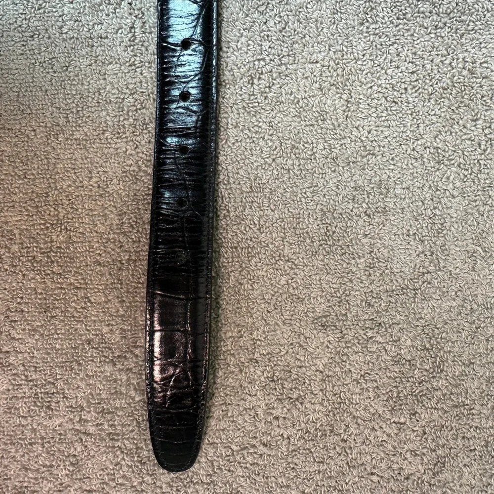 Mens Black Crocodile Print Leather Belt Gold Buckle Size 40 Handcrafted USA